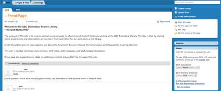 UBC's Biomedical Branch staff wiki screenshot