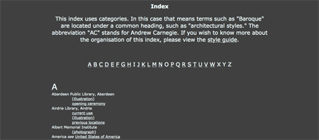 Carnegie Libraries of Scotland Index screenshot